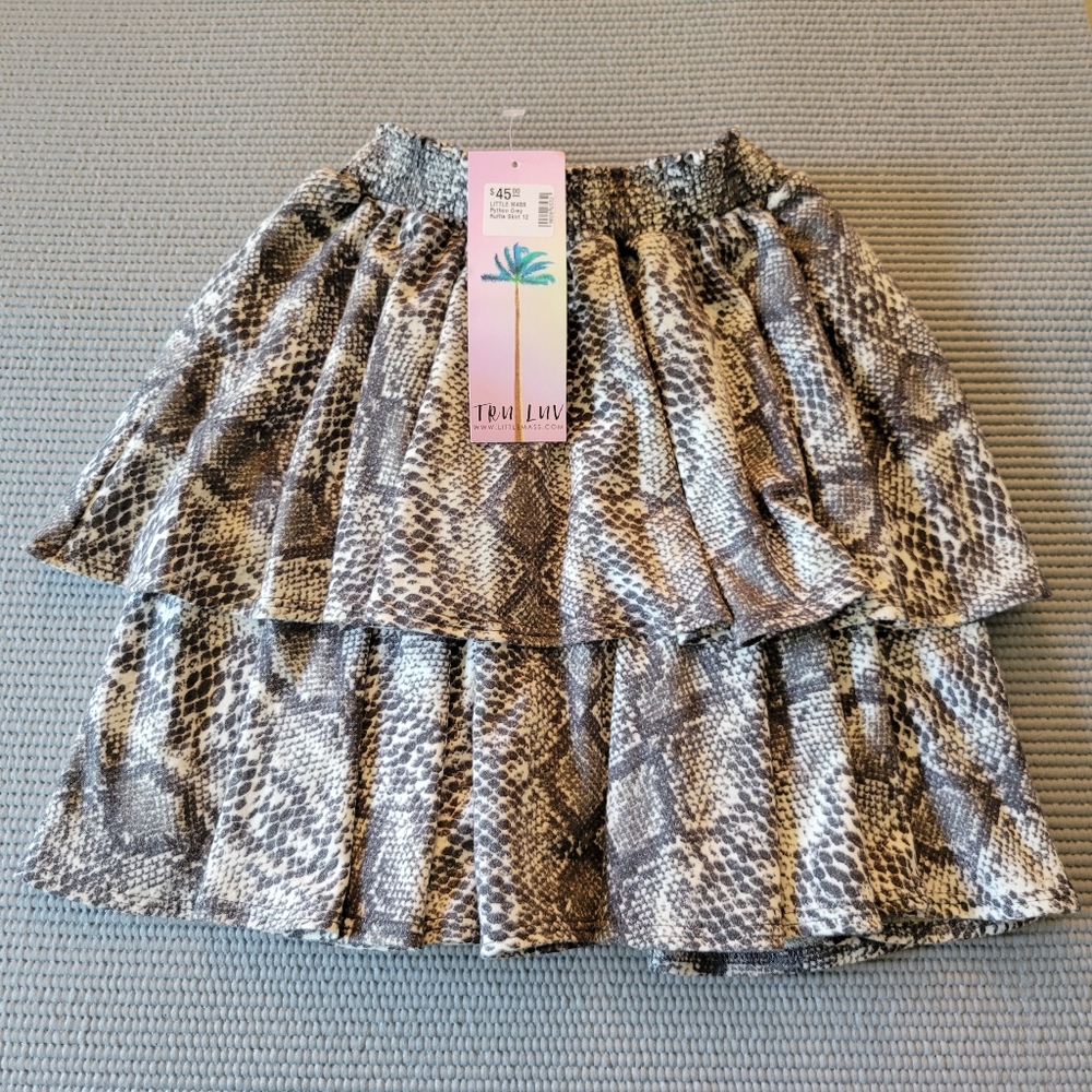 🆕️ Girls Size 12 Little Mass Snake Print Skirt Black White Ruffles NWT